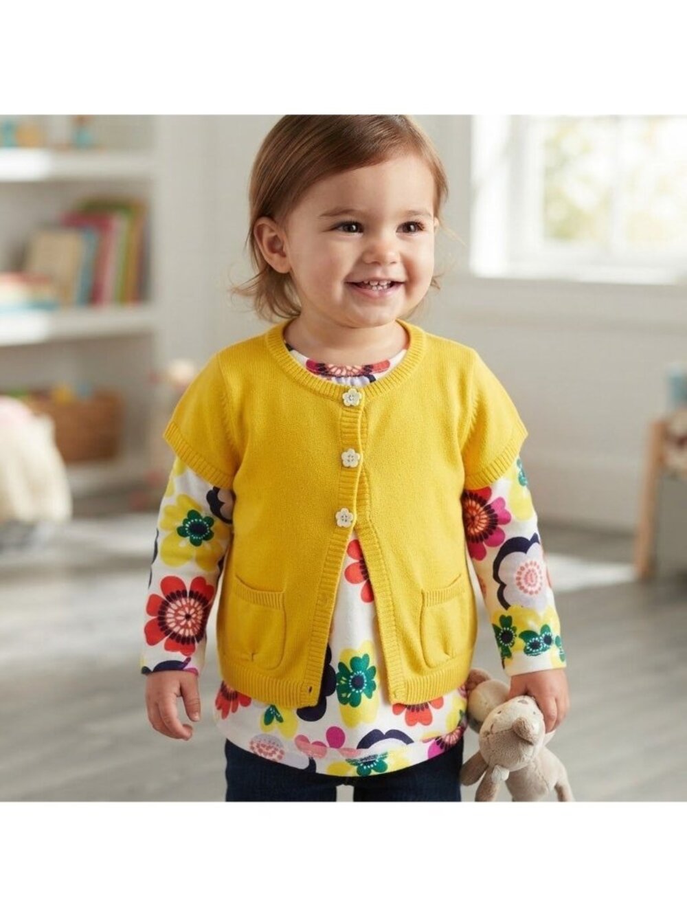 Carters 24M Yellow Cardigan With Floral Long Sleeve Shirt 100% Cotton Toddler Gi